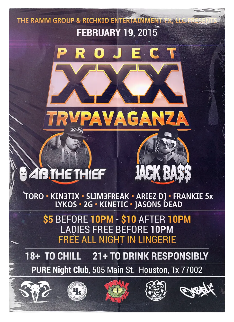Krash1One Poster * Project XXX TrVpavaganza - AB The Thief / Jack Bass / Toro / Kin3tix / Slim3freak / Ariez DJ / Frankie 5x / Lykos / 2G / Kinetic / Jasons Dead