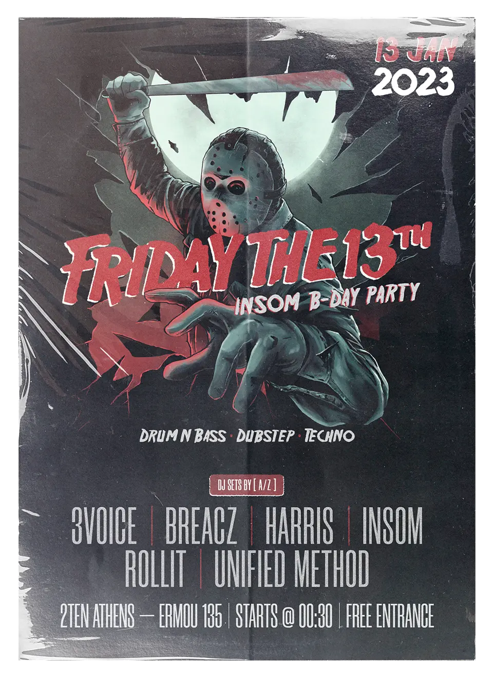 Krash1One Poster * Friday The 13th Insom B-Day Party - 3Voice / Breacz / Harris / Insom / Rollit / Unified Method