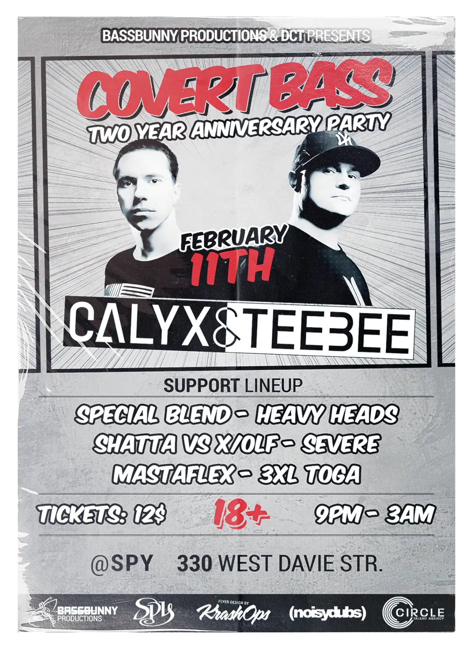 Krash1One Poster * Covert Bass 2 Year Anniversary - Calyx & Teebee / Special Blend / Heavy Heads / Shatta vs X/OLF / Severe / Mastaflex / 3XL Toga